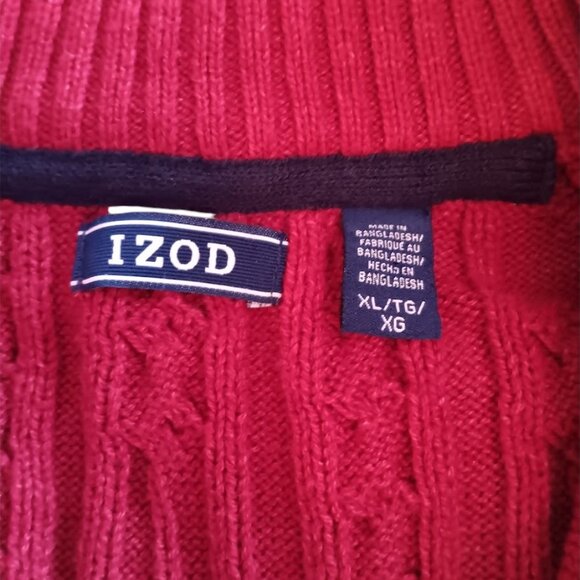 IZOD Men’s Quarter Zip Cable Knit Sweater XL Red Cotton Blend Pullover - Picture 4 of 10